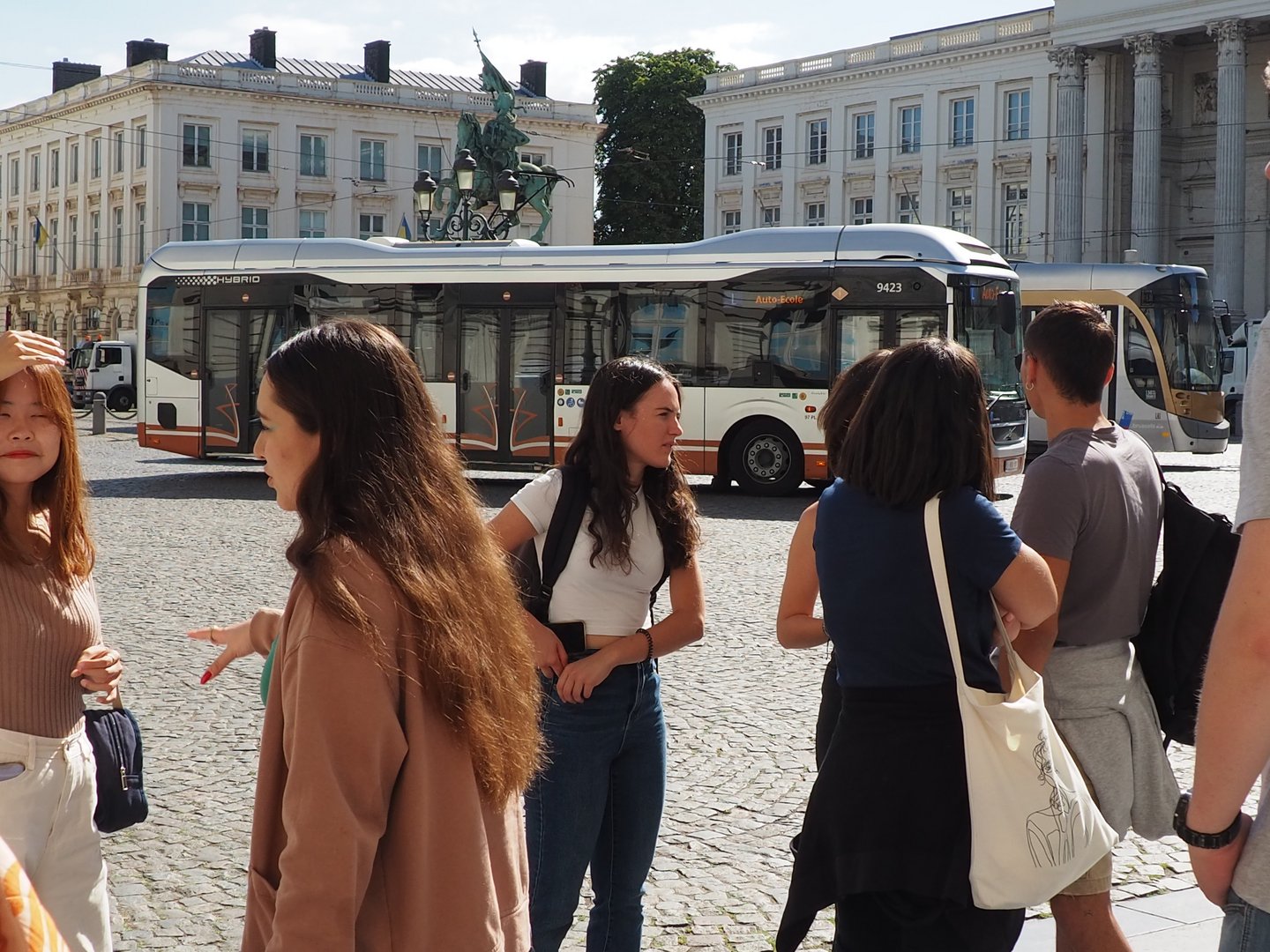 Students waiting on the streets of Brussels