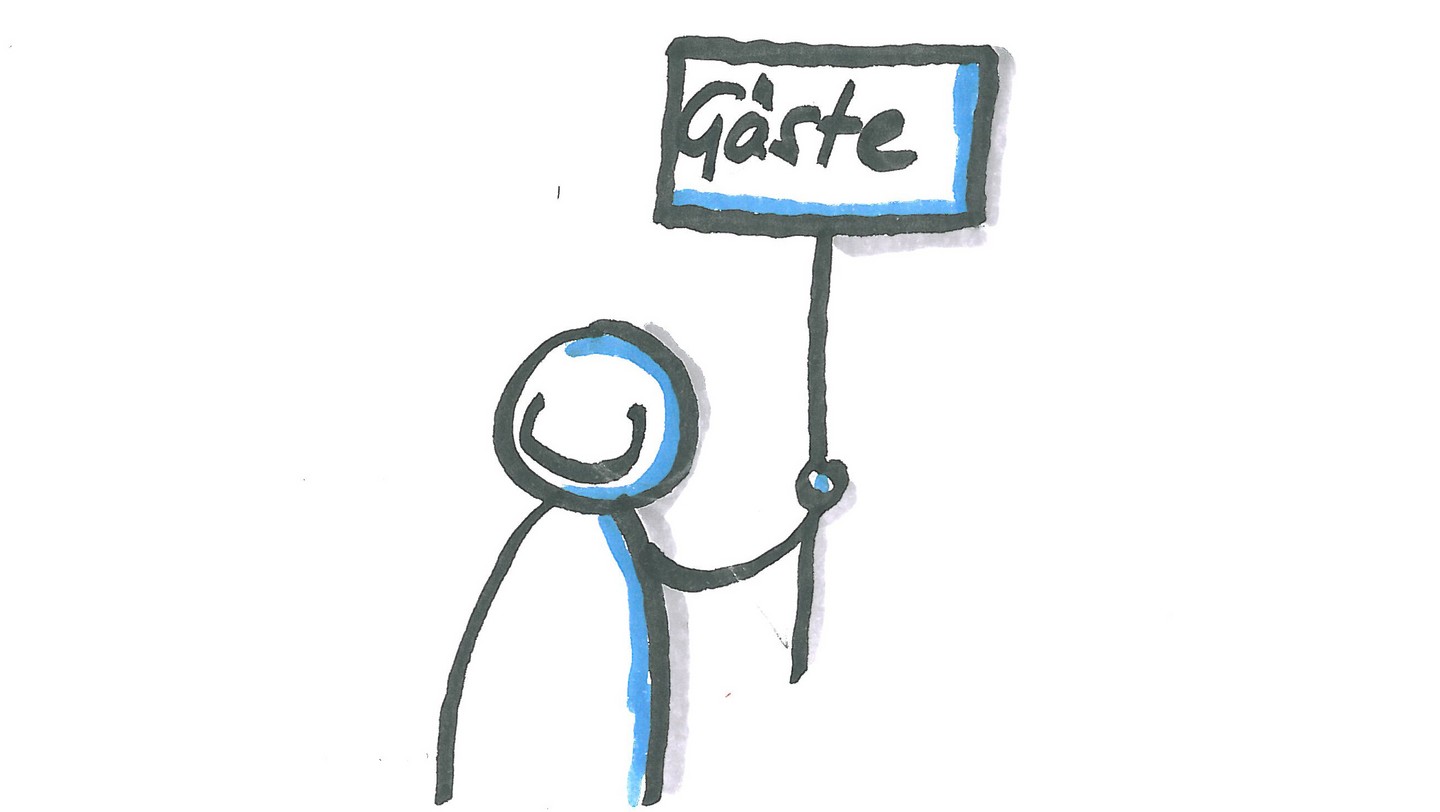 Zeichnung einer Person, die ein Schild mit der Aufschrift